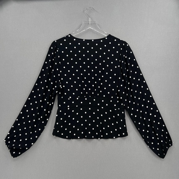 ARITZIA WILFRED Shirt Womens Medium Black White New Prairie Blouse V-neck Top - Picture 2 of 16